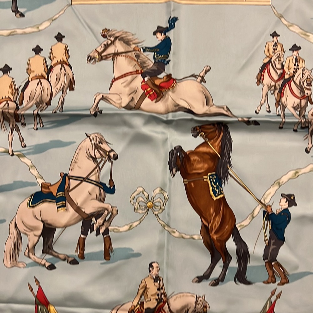 Hermes 90cm 90 Escuela Andalusia Silk Scarf Blue & Teal Equestre Equestr… - Picture 14 of 16